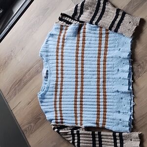 SO Women's  Distressed Ribbed Striped Sweater - Cream, Brown, Black